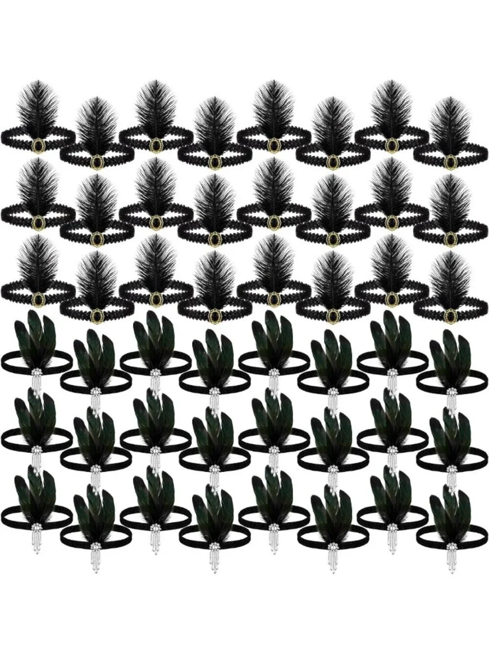 1920s Flapper Headband Set - 24 Pcs Feather & Rhinestone Accessories for Parties
